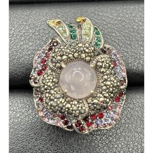 Vintage Sterling Silver Multi Gemstone Rose Quartz Ring Size 6.75 X06
